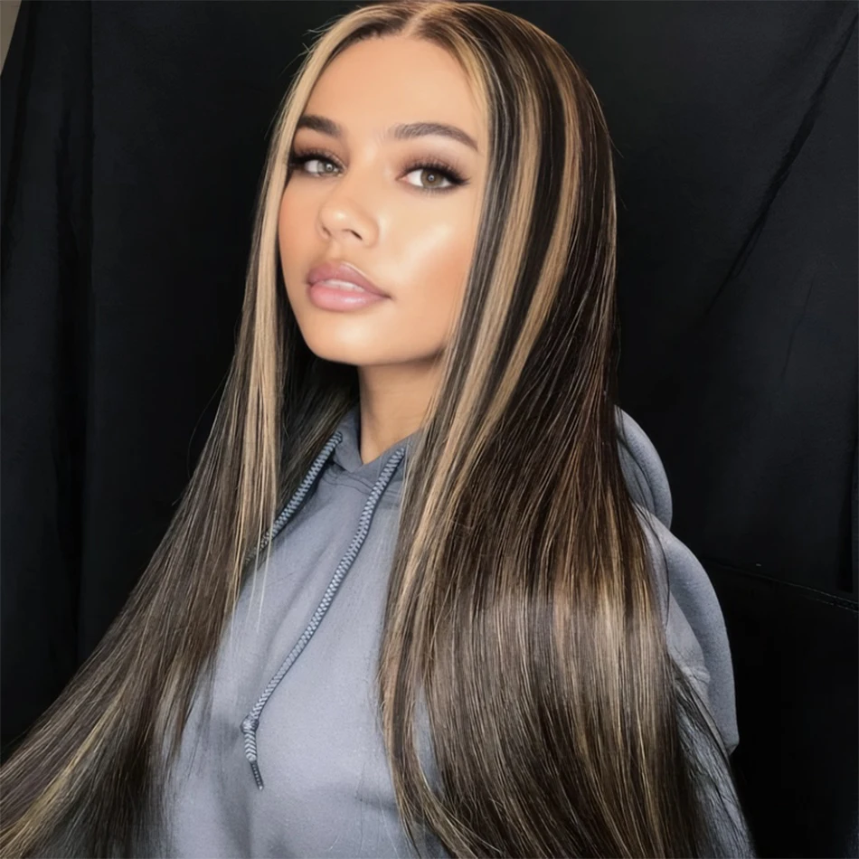 1B/27 Highlight Straight 13x4 Lace Frontal Wig Human Hair Brazilian Pre Plucked Ombre Blonde Colored Lace Front Wigs for Women