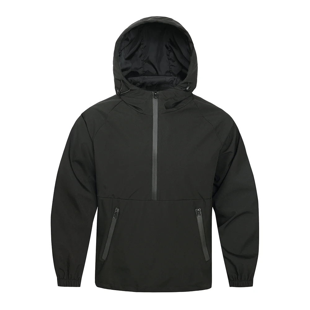 

New Autumn Men's Hooded Pullover Jacket Fashionable Outdoor Windproof Semi-zipper Design Loose Coat Male Black Clothing