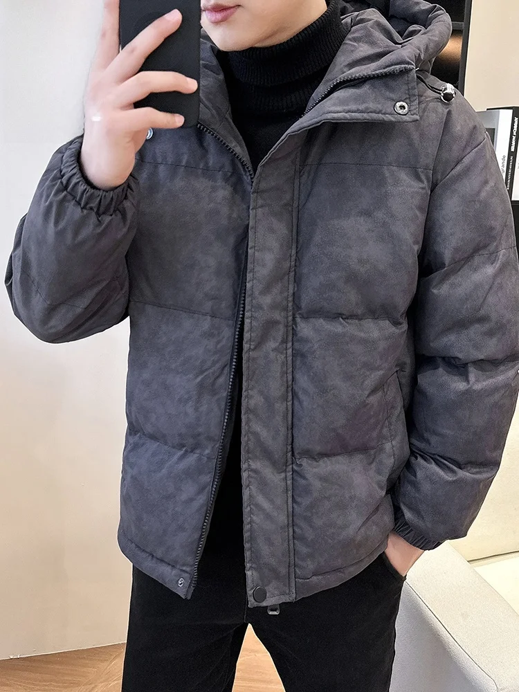 

Men's Thiened Cotton Jaet Winter New Sle Faionable Cold-resistant Coat Zipper Closure ort Length Pure Color