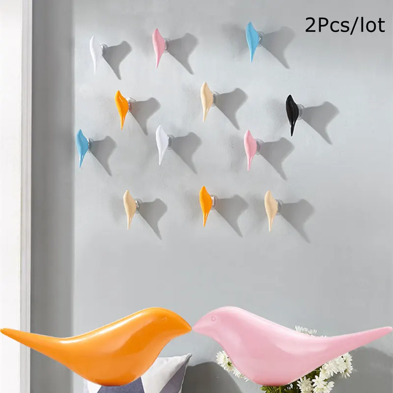 2Pcs Bird Shape Coat Hook Creative Wall Mounted Decor Self-adhesive Hooks Towel Bag Key Hanger Holder for Home Room Bathroom