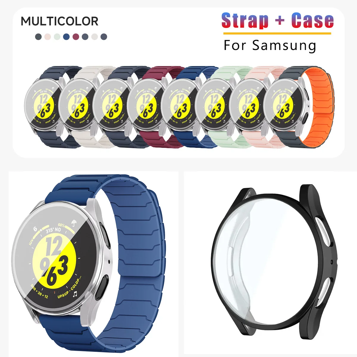 Silikonarmband + Schutzhülle für Samsung Galaxy Watch 7 6 5 4 40 mm 44 mm ﻿   Armor magnetischer Schlaufenriemen + TPU-Vollschutzhülle