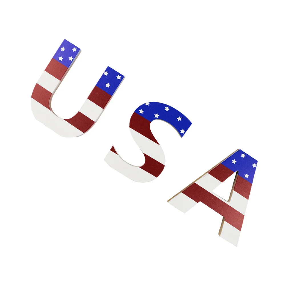 

3pcs Wooden Letter Ornaments Material Home Office Decoration Patriotic Signs Independence Day Festive