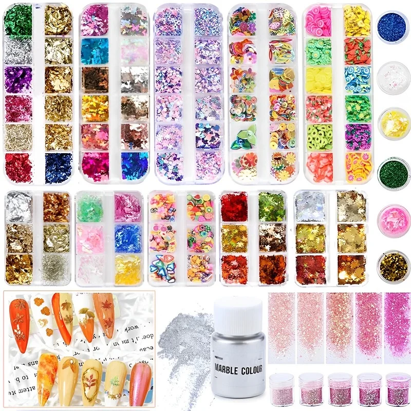 ผงเล็บ Glitter เรซิ่นเม็ดสีอีพ็อกซี่ Glitter ผงชุดดอกไม้เรซิ่น Charms ตกแต่งเล็บ DIY เล็บอุปกรณ์เสริม