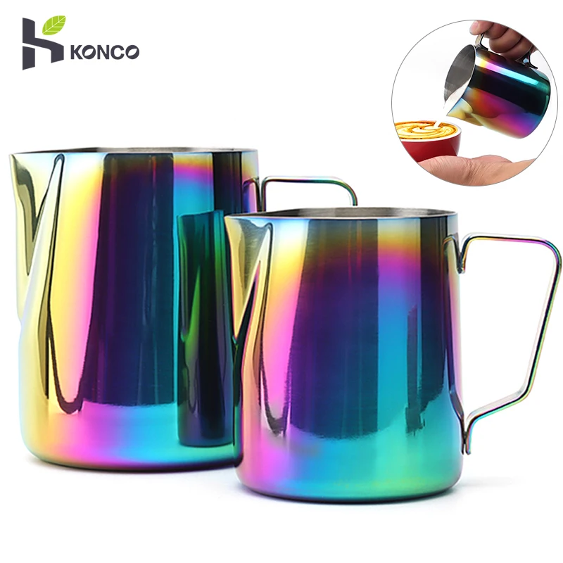 

Konco Stainless Steel Milk Frothing Pitcher,Colorful Milk Pitcher Coffee Mugs Milk Steaming Frother for Espresso Machines