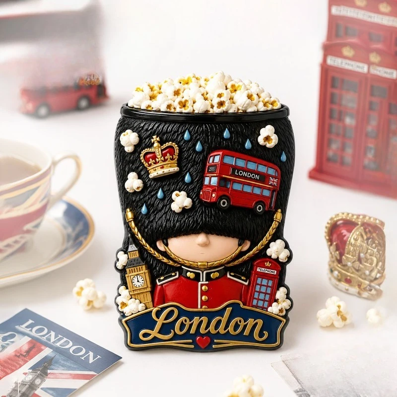 London Popcorn Bus Fridge Magnet - Fun 3D British Souvenir Unique UK Travel Gift for Movie & Kitchen Decor
