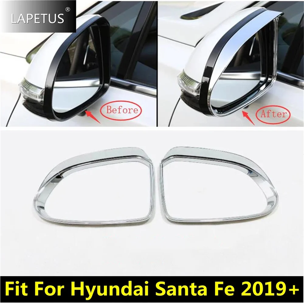 

Auto Door Rearview Mirror Rain Eyebrow Shield Shade Decor Frame Cover Trim For Hyundai Santa Fe 2019 2020 2021 Shiny Accessories