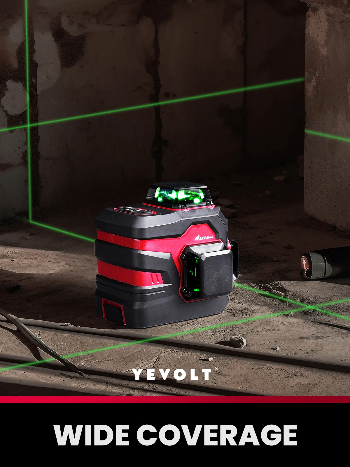 YEVOLT YVGLL4XS Series Green Laser Level 4-Plane 16-Line Self-leveling 360 4D Horizontal & Vertical 3.6V 5.2Ah Power Tools