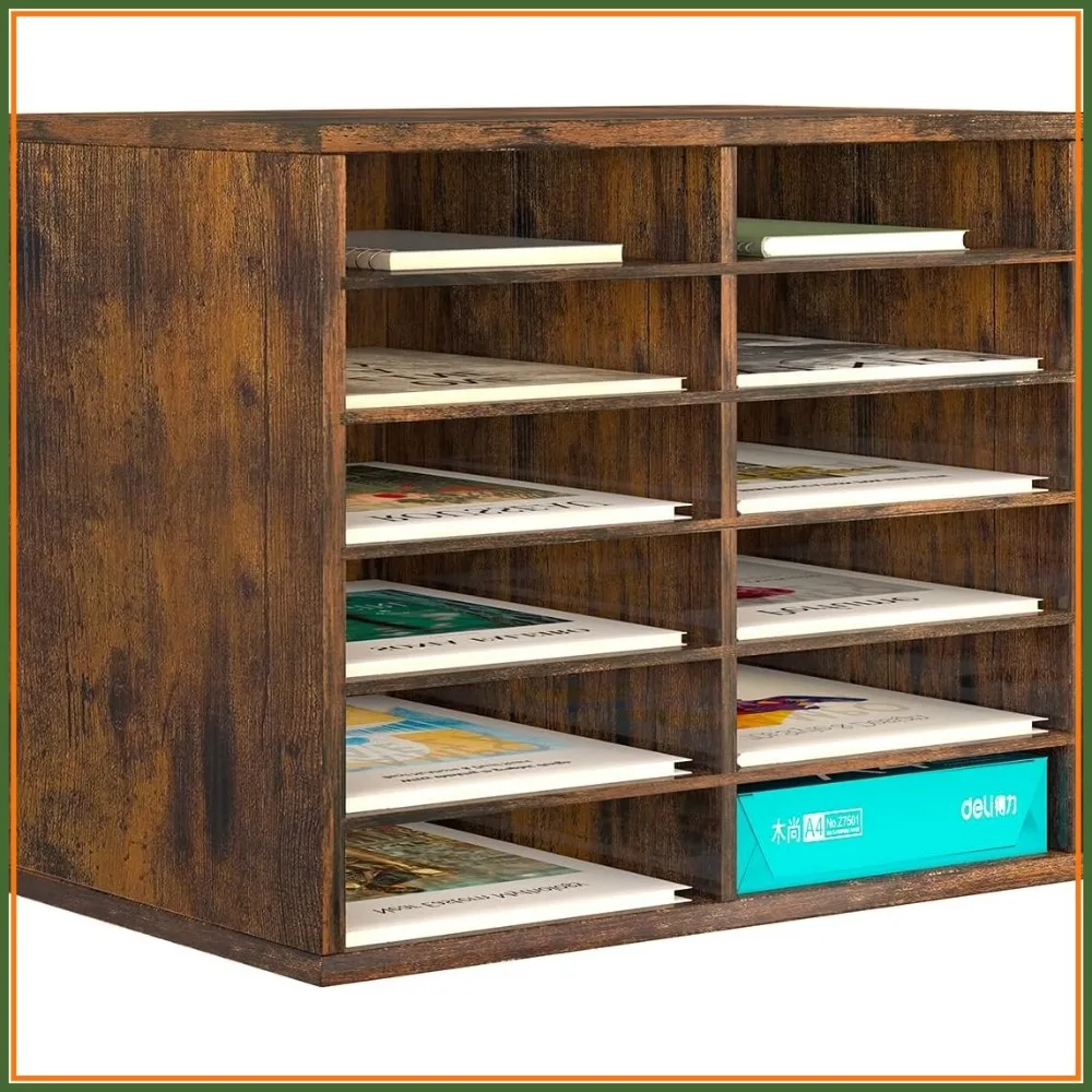 

12-Compartment Wooden Mail Sorter, Desktop Organizer for Office Home School, Antique Brown