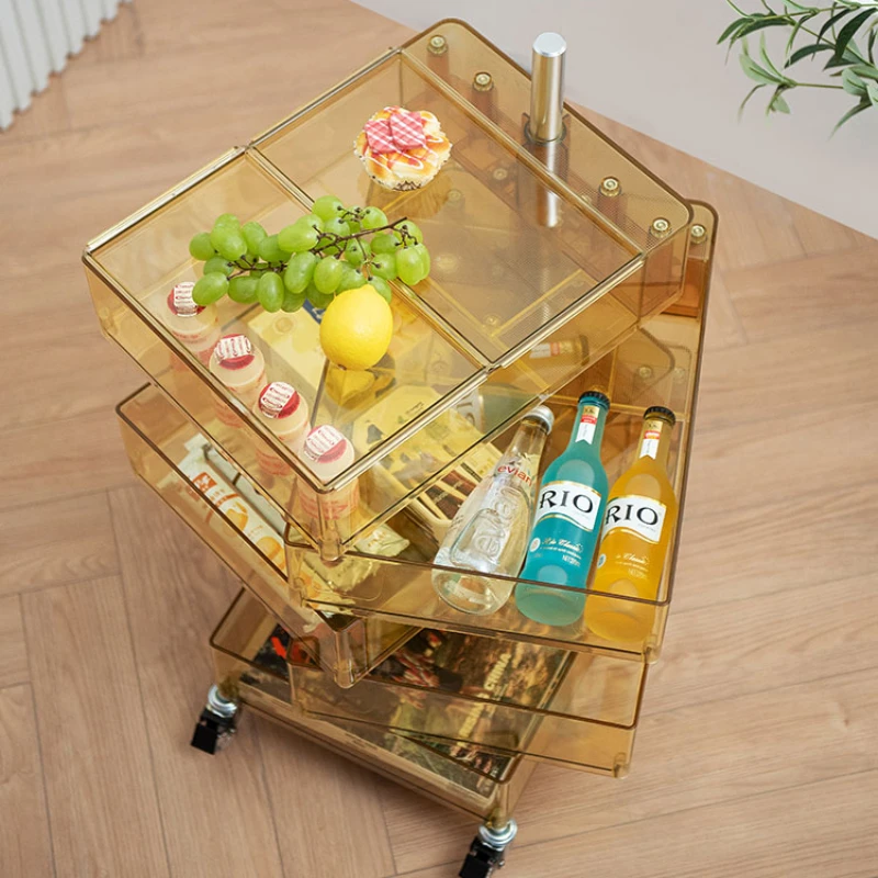 Mobile Storage Rack Trolley Snack Cabinet Acrylic Bedroom Living Room Bedside Rotary Organizer Stylish And Functional