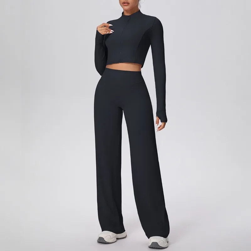 

Women's 2 Piece Yoga Set Moisture-Wicking Quick-Dry Zip Jacket High-Waisted Straight-Leg Pants for Running Gym Fitness Workout