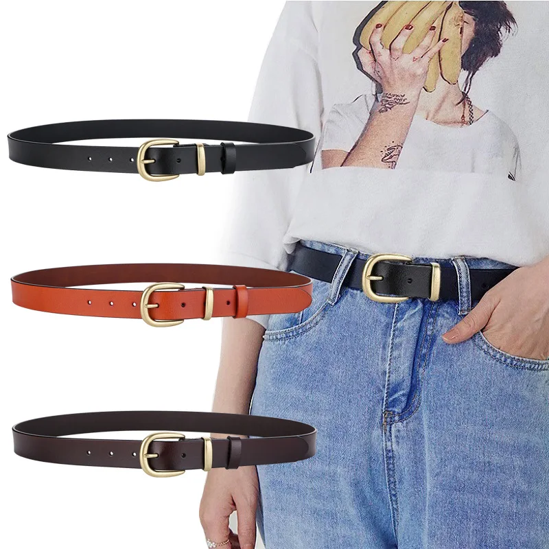 Vintage Genuine Leather Belts Classic Simple Pin Buckle Waistband Casual Jeans Pants Belt For Women