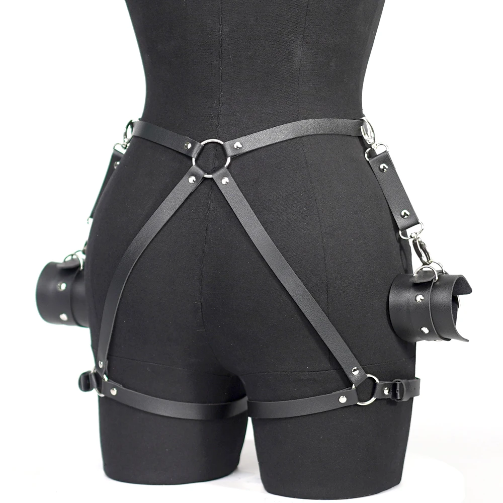 Women Sexy Thigh Garter Leather Lingerie Leg Harness Bdsm Bondage Lingerie Leather Handcuffs Fetish Clothing Exotic Accessoly
