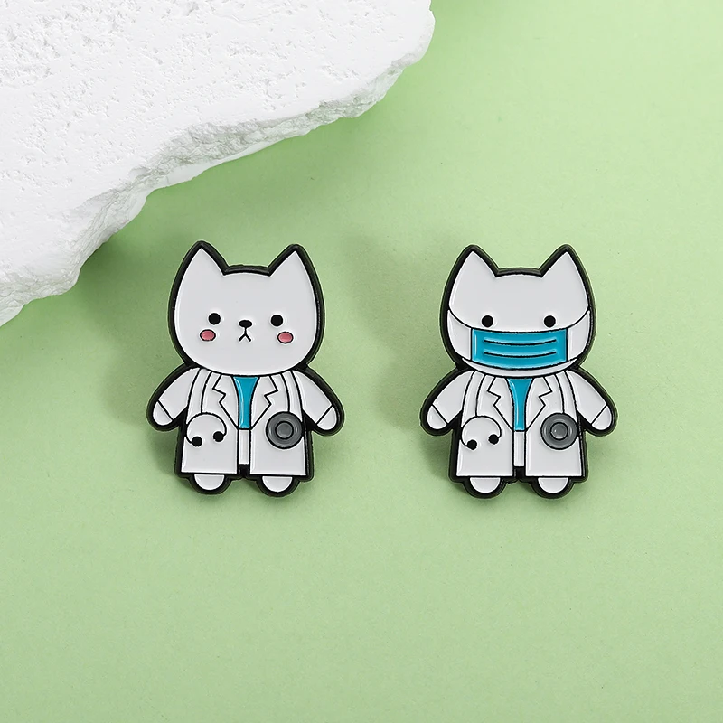 Cute Cat Doctor Nurse Enamel Pins Custom Cartoon Animal Surgeon Brooches Accessories Clothes Lapel Badge Jewelry Gift for Friend