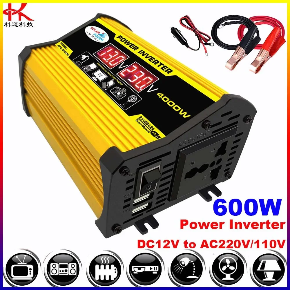 600W Car Solar Power Inverter 12V to 220v 230v 110v Sine Wave Converter Generator Auto Micro Transformer 12 V 220 V Volt Europe