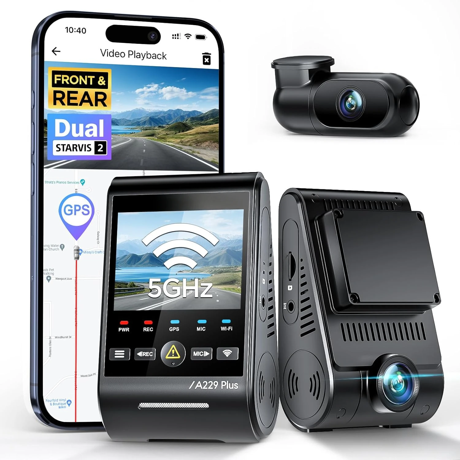 1440P+1440P Voice Control Car Dash Camera, 5GHz Wi-Fi, Ultra-Precise GPS, 24 Hours Parking Mode, Support 512GB Max