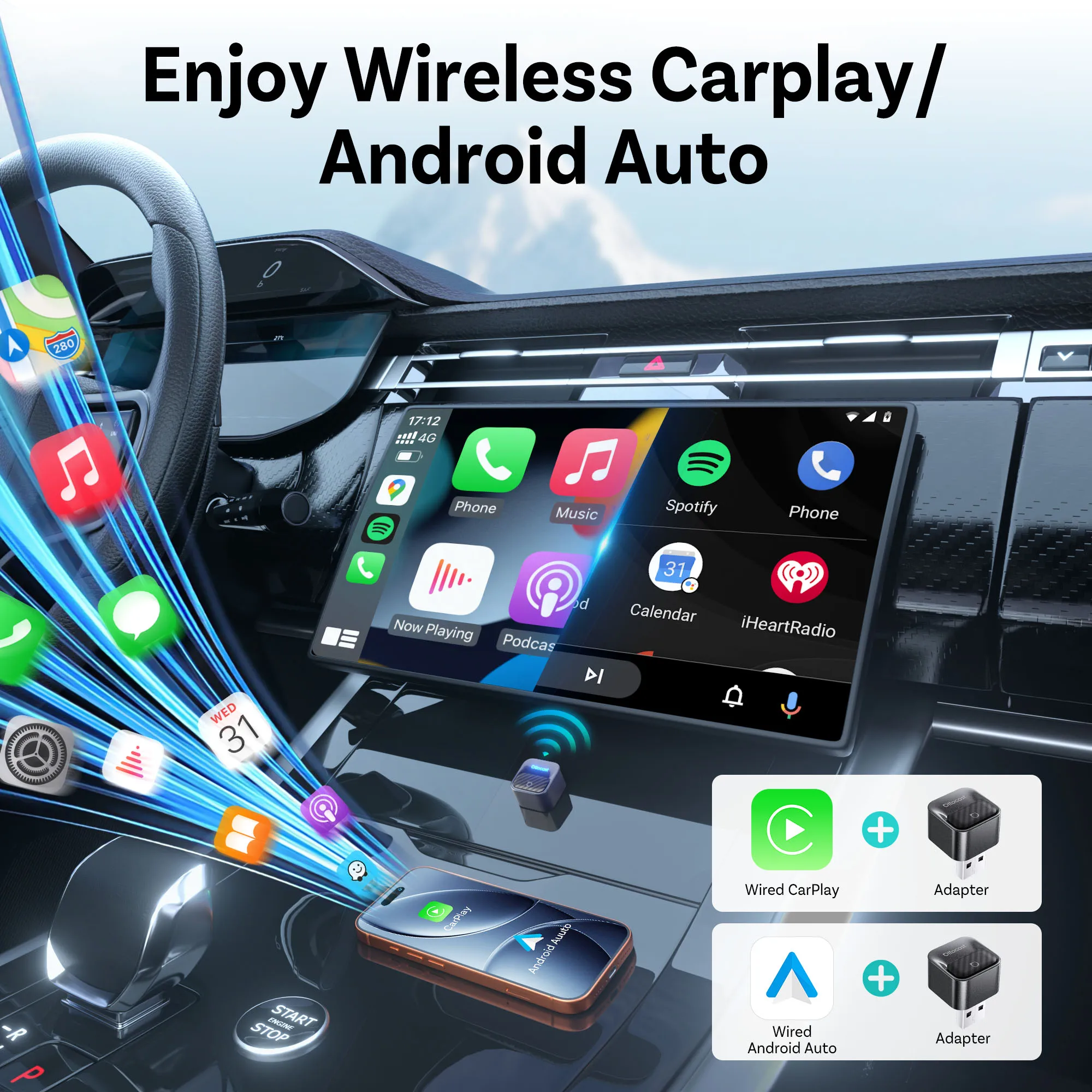 OTTOCAST Mini Core 3.0 Dongle Wireless CarPlay Android Auto