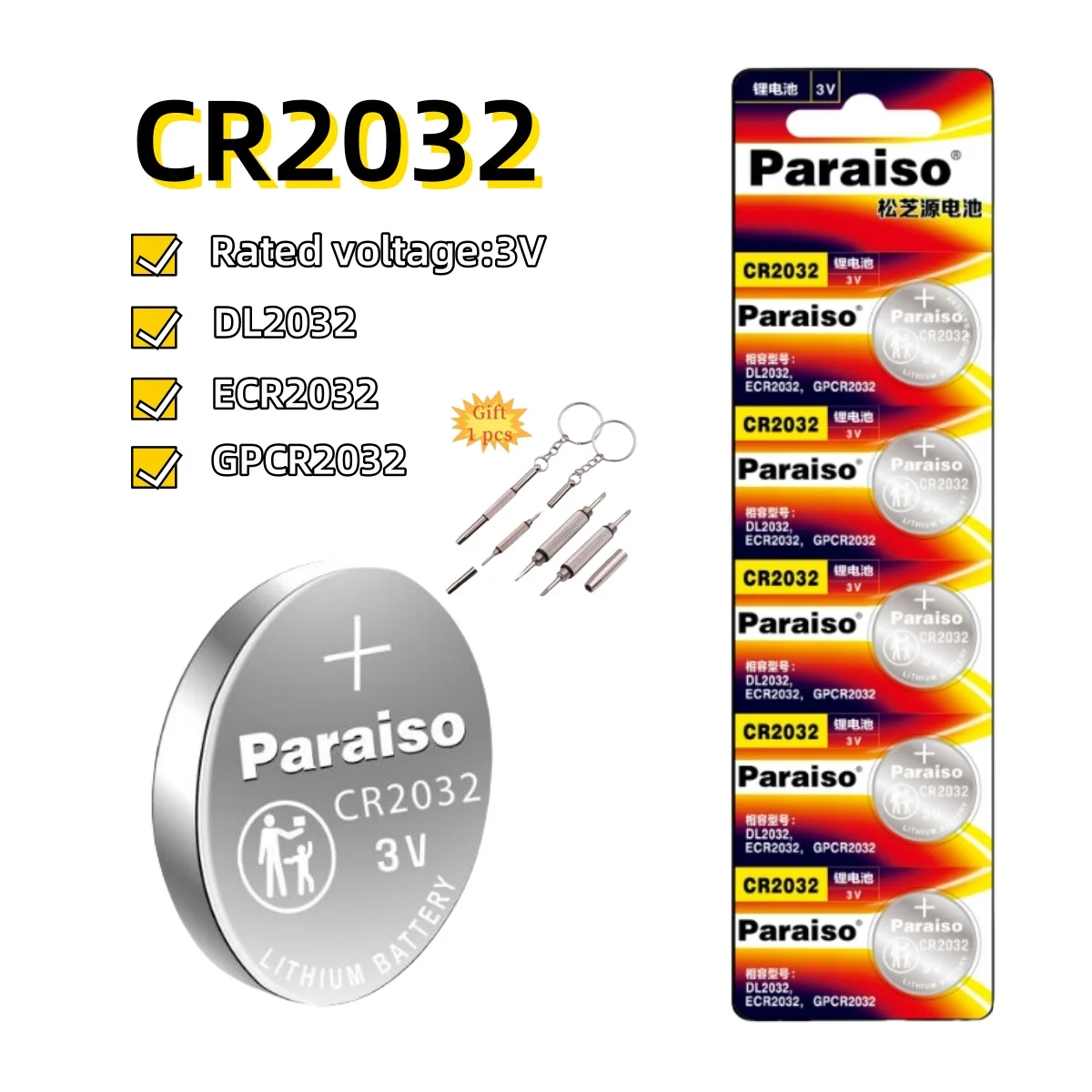 2-10pcs Original KCR2032 CR2032 3V Lithium Battery DL2032 BR2032 5004LC 2032 for Watch, Toys, Car Key, Calculator +Screwdriver