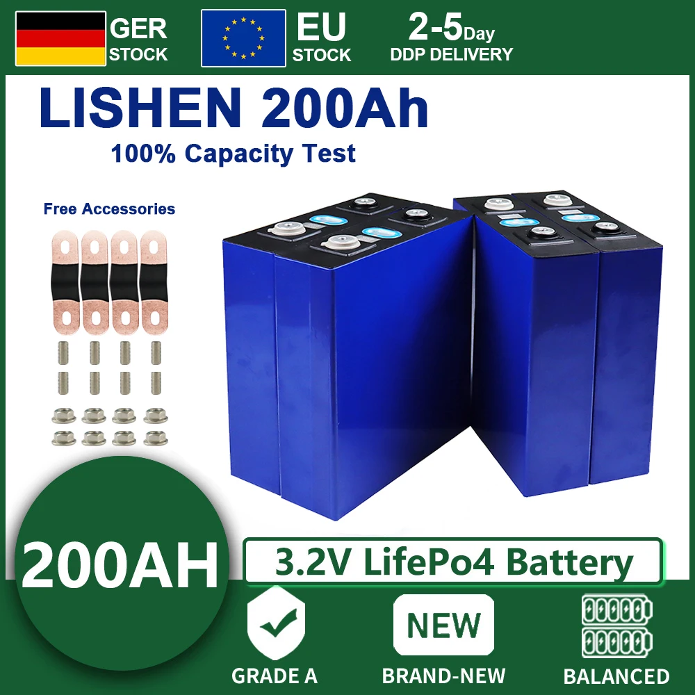 

3.2V LiFePO4 200Ah Battery Pack Grade A DIY 12V 24V 48V For EV RV Motorcycle Electric Car Solar Inverter Battery EU US Tax Free