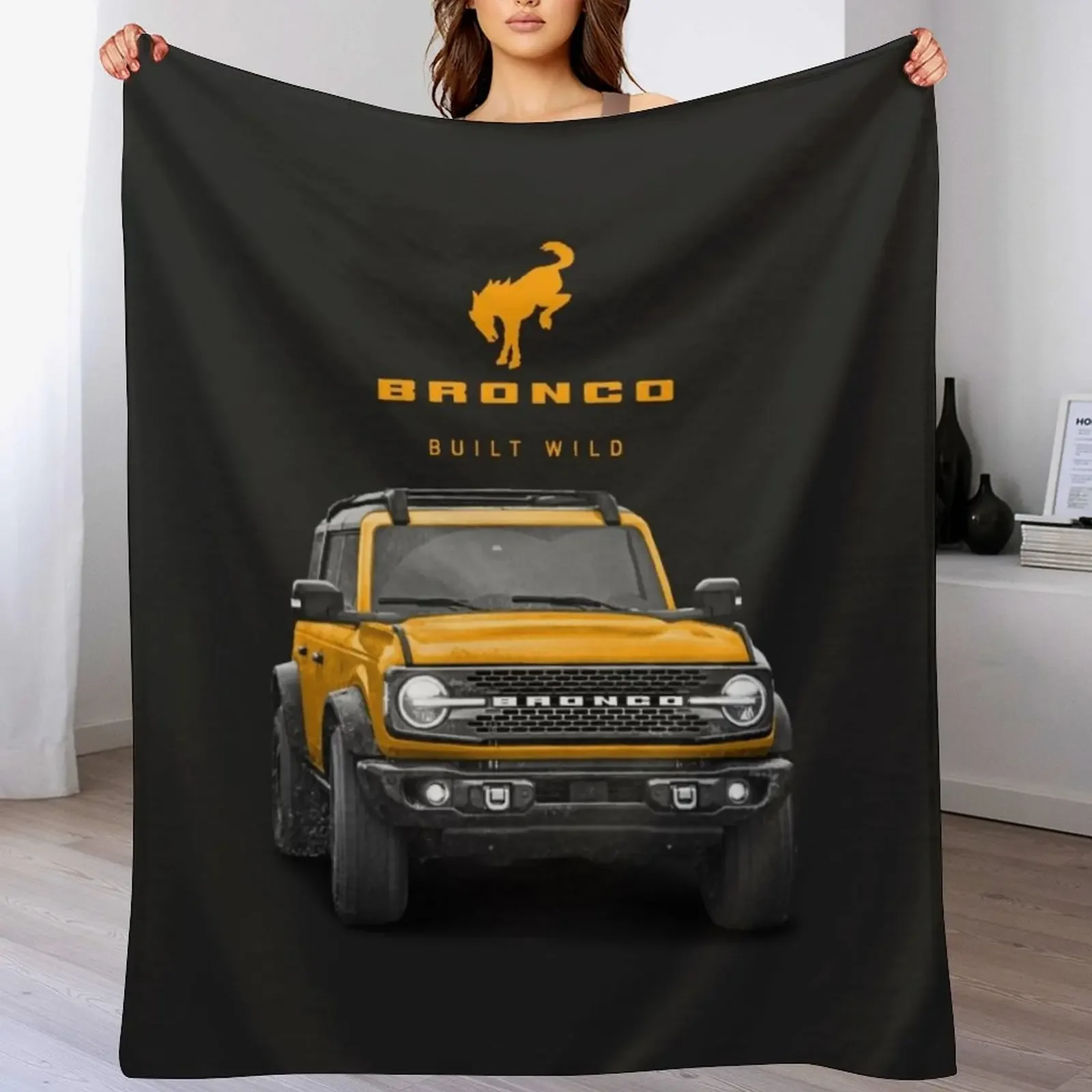 

Bronco and Logo - Cyber Orange Throw Blanket Plush Comforter wednesday Bed linens Blankets