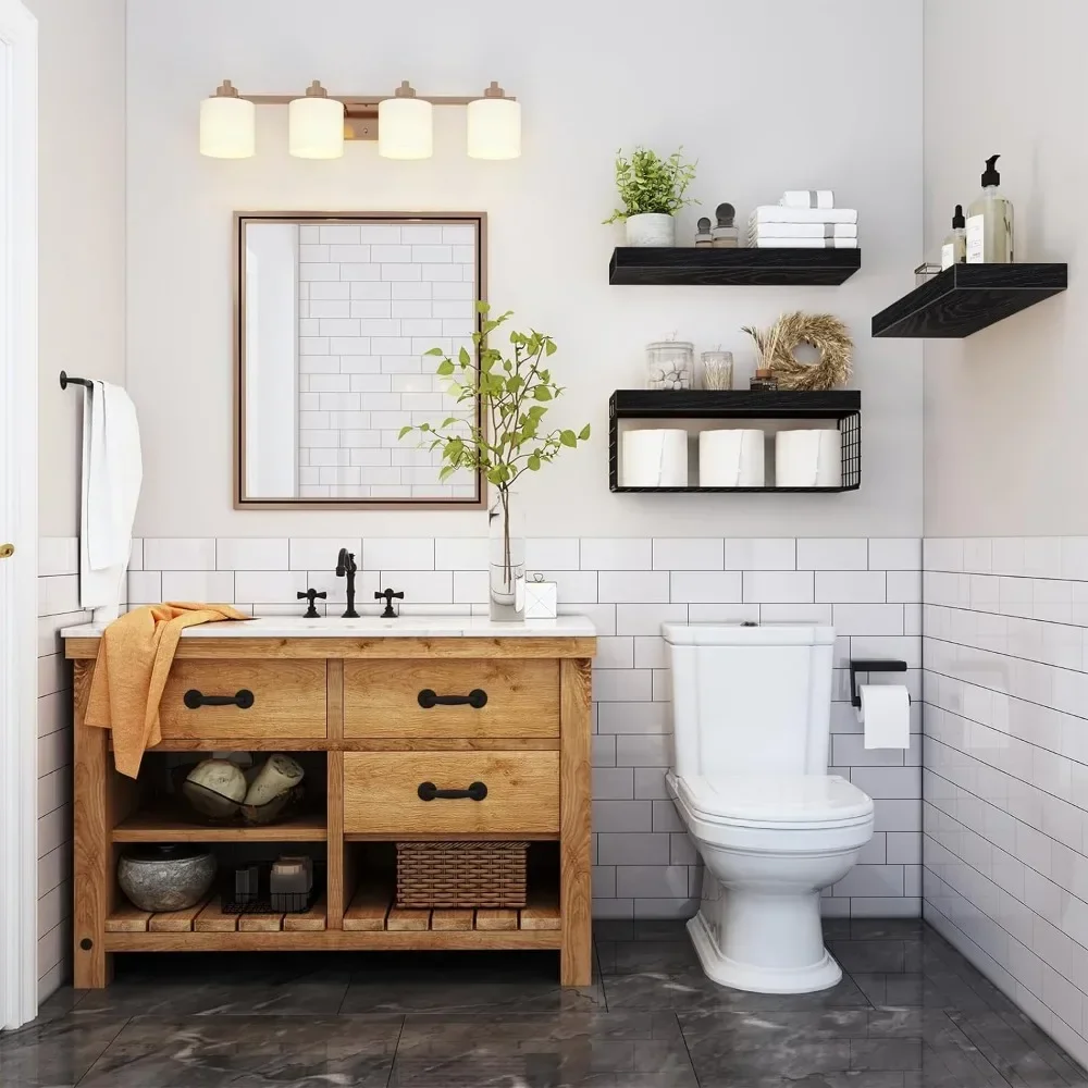 

#For Black Bathroom Shelves Over Toilet Wall Mounted Floating Shelves Farmhouse Shelf Toilet Paper Holder Small 16 inch&