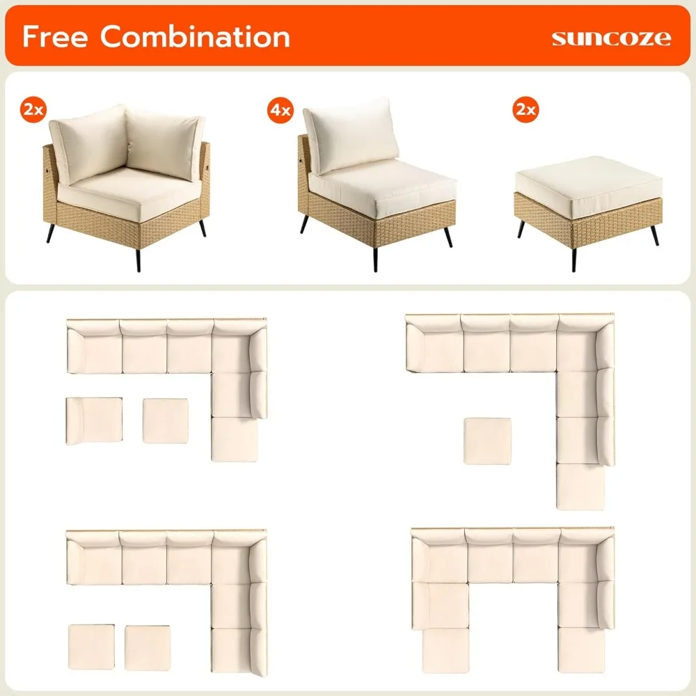 8 Pieces Outdoor Patio Furniture Sets, Outdoor Sectional Furniture PE Rattan Wicker Sofa Set, All Weather Patio Conversation Se