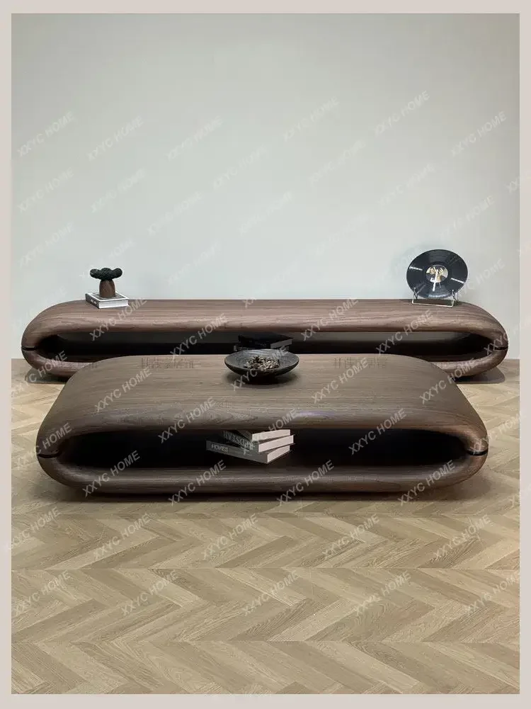 

H Double Coffee Table Antique Living Room Home North American Black Walnut Leather Minimalist High Sense
