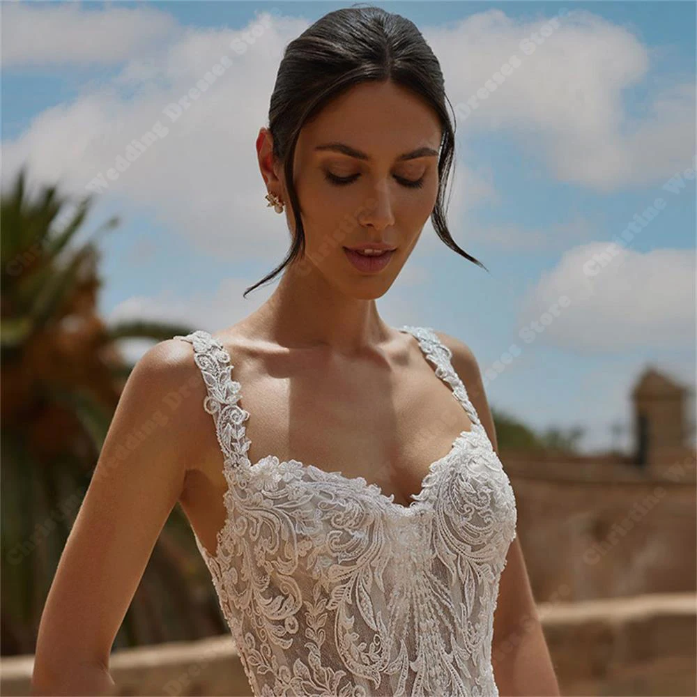 Sexy Luminous Satin Surface Wedding Dresses White Light Mermaid Bridal Gowns New Creative Flower Shoulder Strap Vestido De Noche