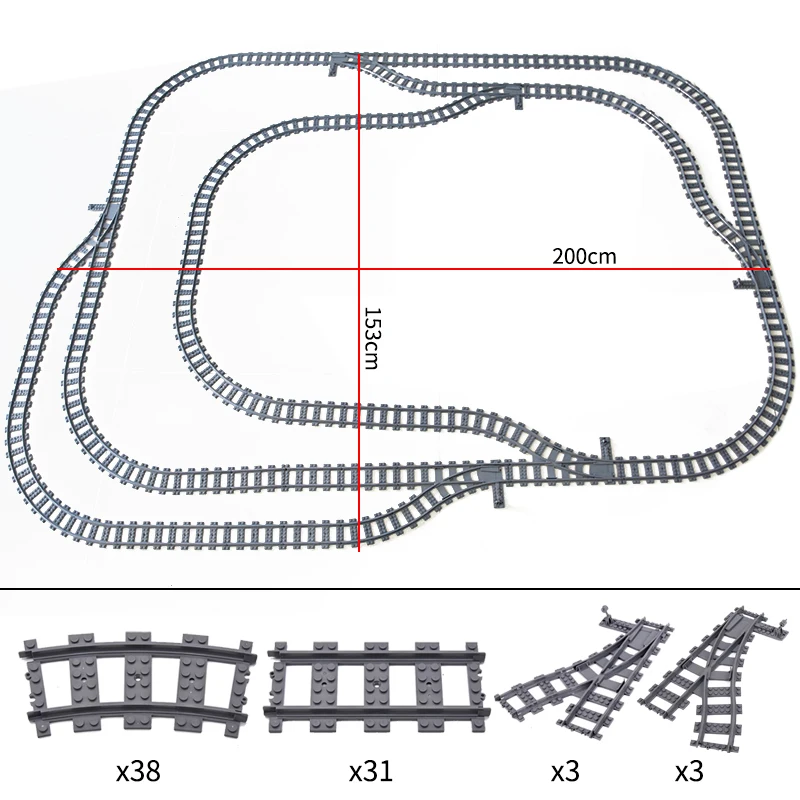 City High-tech Trains Flexible Tracks Forked Straight Curved Rails Crossing Switch Building Block Bricks Creative Toys for kids