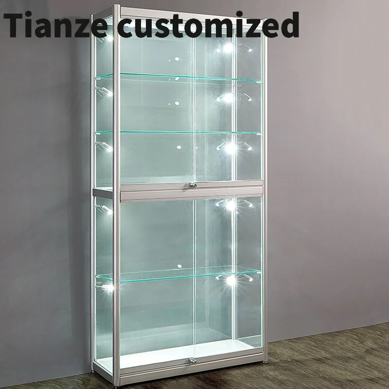 

Customized-Retail Store Locking Glass Display Stand Showcase with SlidingAluminum Frame Curio Cabinet Glass Display