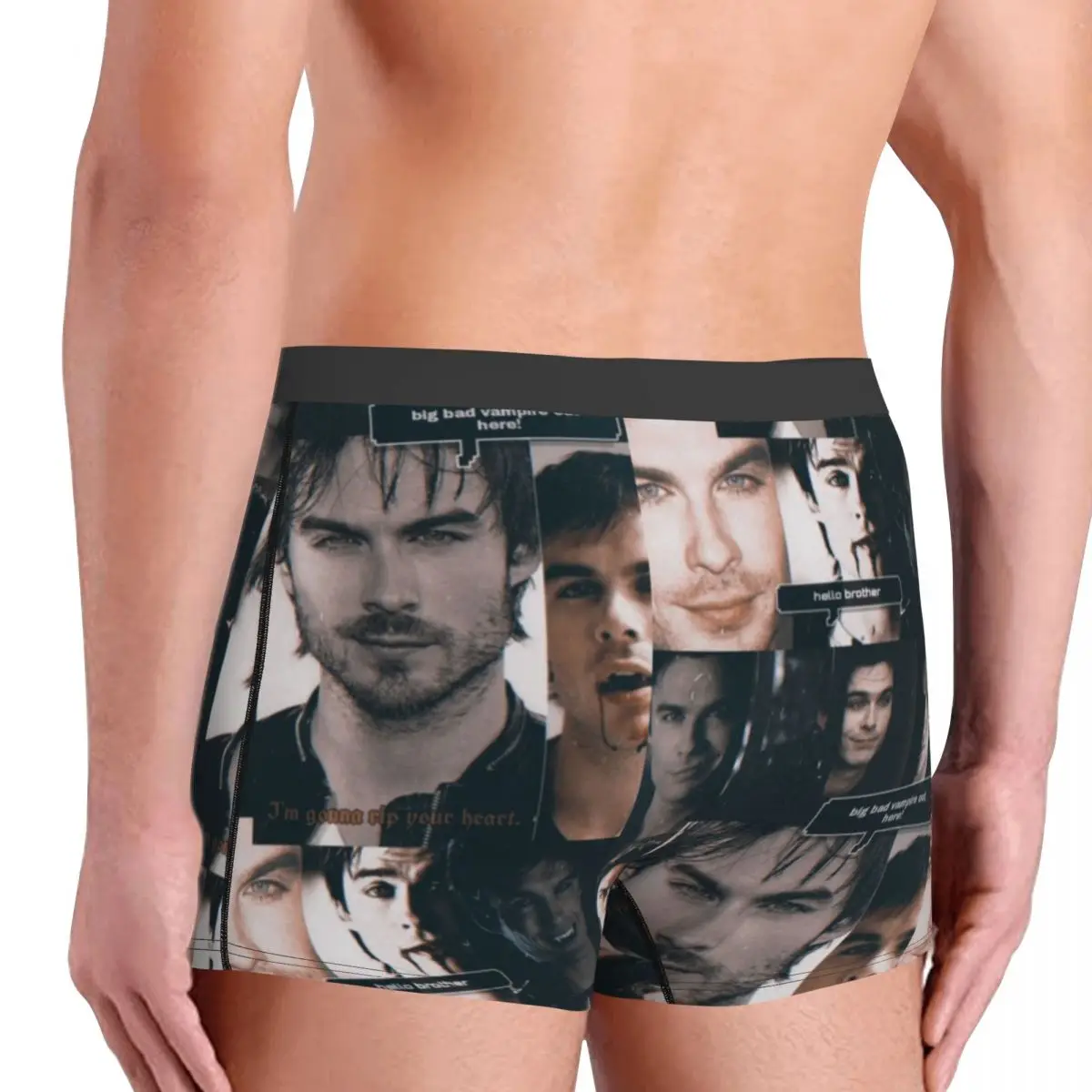 Masculino Damon Salvatore Roupa Interior, The Vampire Diaries, Stretch, Boxer de filme de fantasia, Calcinha macia, Cuecas masculinas