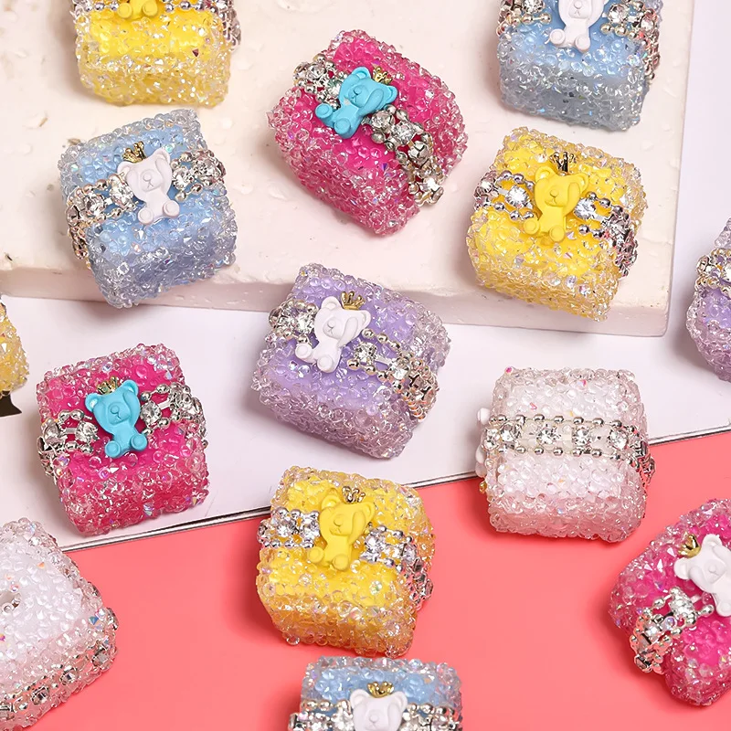 

Colorful Resin Rhinestones Square Sugar Beads Crown Bear Ball Straight Hole Acrylic Beading DIY Jewelry Accessories 15pcs 20mm