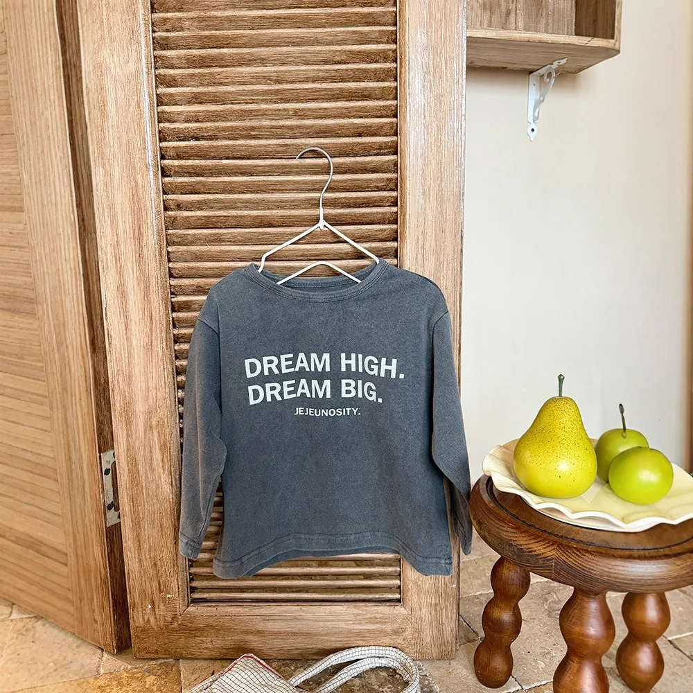 

Новинка осени 2024, детские футболки с длинными рукавами, хлопковые повседневные футболки для мальчиков, детские топы с буквенным принтом для девочек, детские нижние рубашки