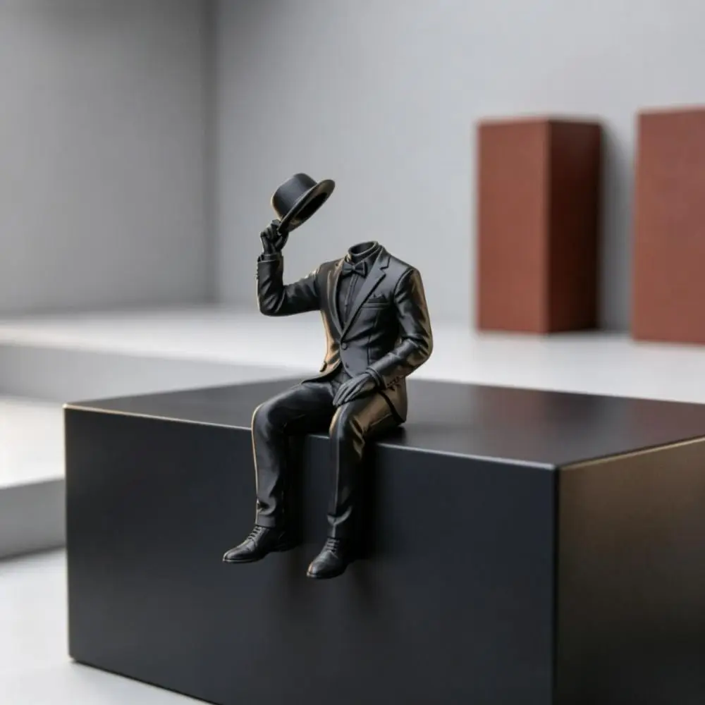 Abstract Home Decoration Tuxedo Man Sculpture Minimalist 3D Printed Sitting Man Figurine Vintage Funny Magician Statue Gifts
