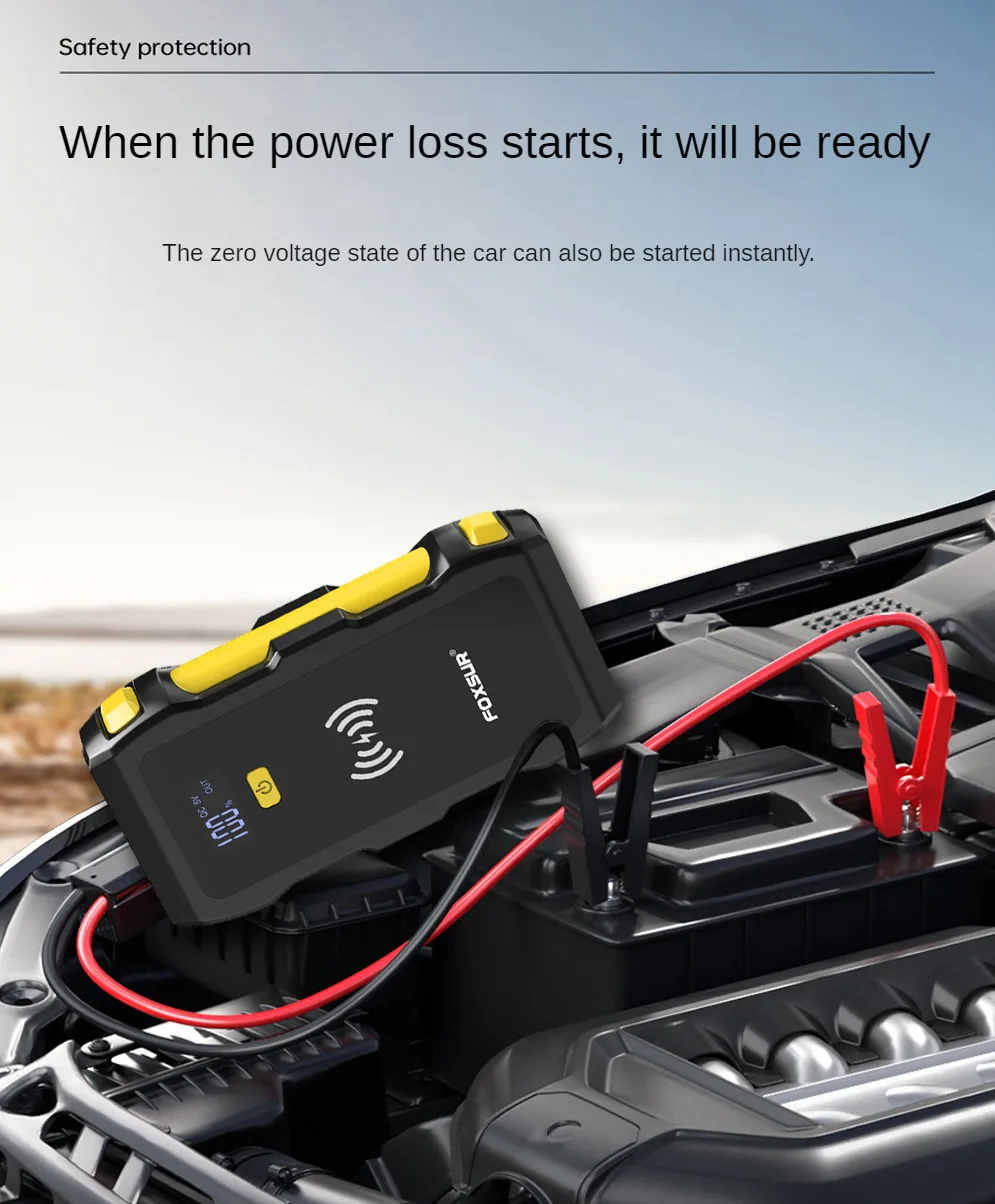 New 12V Motorcycle Car Jump Starter Portable Car Emergency Starting Power Supply Battery Auto Battery Booster Wireless Charging