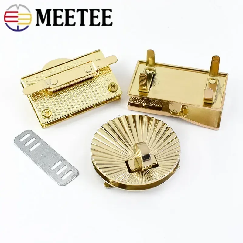 1Pc Meetee Metal Clasp Turn Lock Twist Locks Round Rectangle Bag Decor Buckles DIY Handbag Purse Hardware Replace Accessories