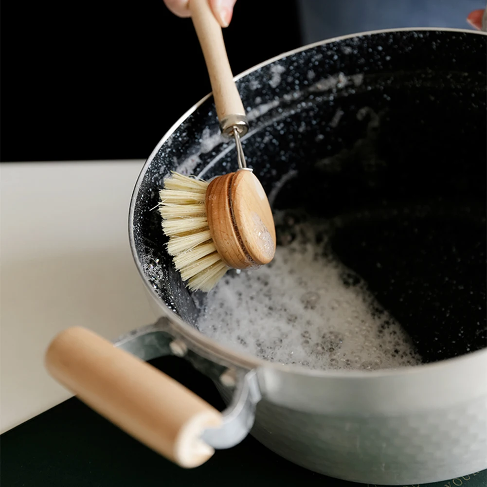 Kitchen Cleaning Brush Sisal Palm Bamboo Short Handle Round Dish Brush Bowl Pot Brush High Quality Durable Cleaning Brush