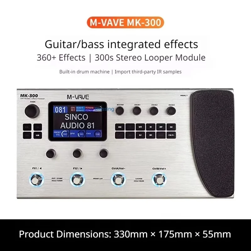 M-Vave Mk-300 Multi-Function Guitar/Bass Effector Pedal | 300s Looper+128 Drum Midi Daw | Ann Neural Modeling 120amp/360fx