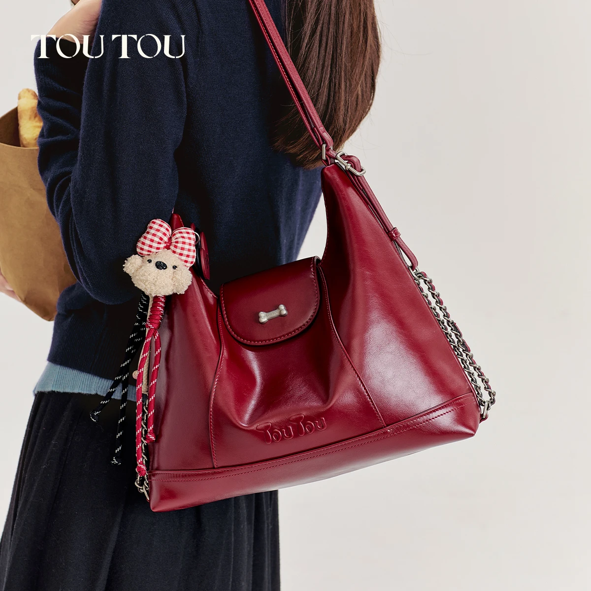 

Красная сумка-тоут TOUTOU, оригинальные дизайнерские сумки для женщин, трансформируемая сумка 2-в-1, женский рюкзак через плечо, женская сумка с оригинальным логотипом.