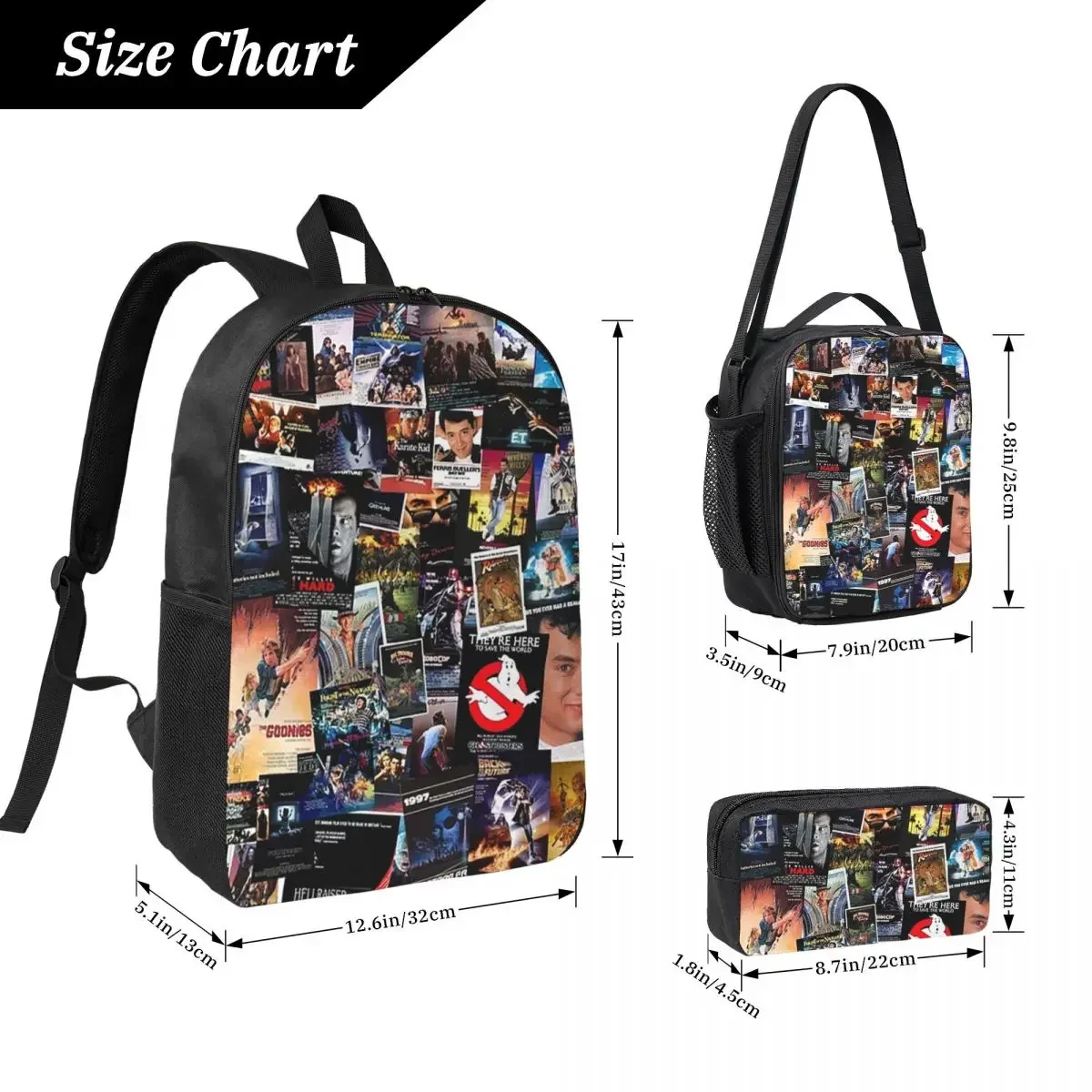 1980s Movie P Backpack Boys Girls BookBag School Bag Computer Shoulder Bags 3ps Insulated Lunch Bag Pencil Case