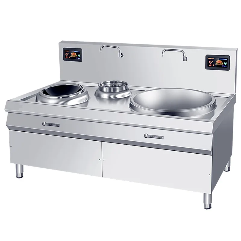 Large Scale Fully Automatic Electric Vegetable Frying Robot Cafeteria Large Double Head Pot Electromagnetic Big Cooker