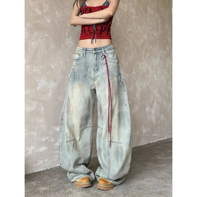 

Women's Light Blue Y2k Baggy Jeans Harajuku Aesthetic Japanese 2000s Style Denim Trousers Vintage Cargo Pants Trashy Clothes