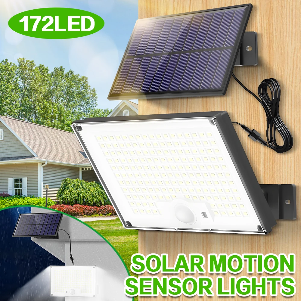 

Солнечные наружные фонари IP65 Водонепроницаемые наружные фонари с датчиком движения 172LED Солнечные прожекторы безопасности с 3 режимами для садовой дорожки