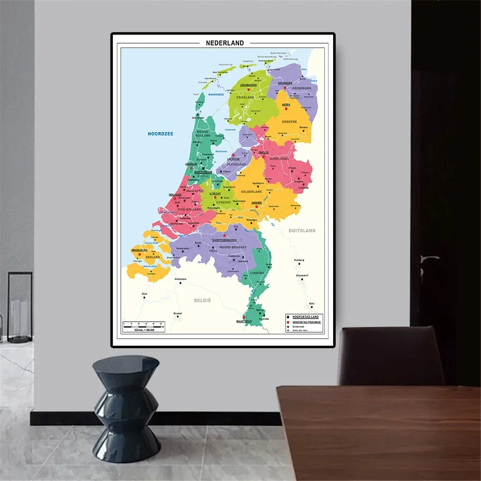 100*150 Cm mapa Holandii w holenderskim włóknina płótno malarstwo ścienne plakat artystyczny salon dekoracja wnętrz przybory szkolne