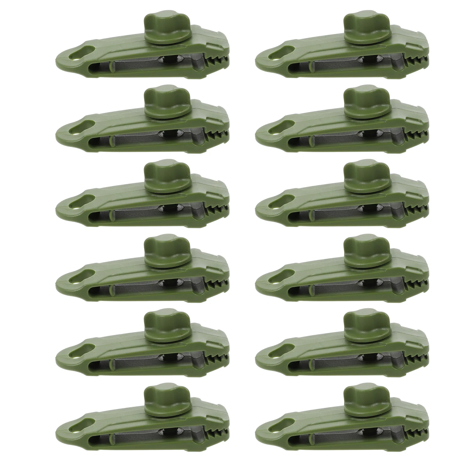 

12 Pcs Tent Clips Heavy Duty Lock Grip Tarp Wind Rope Awnings Clamp Green Multipurpose Buckles Camping Accessories Easy