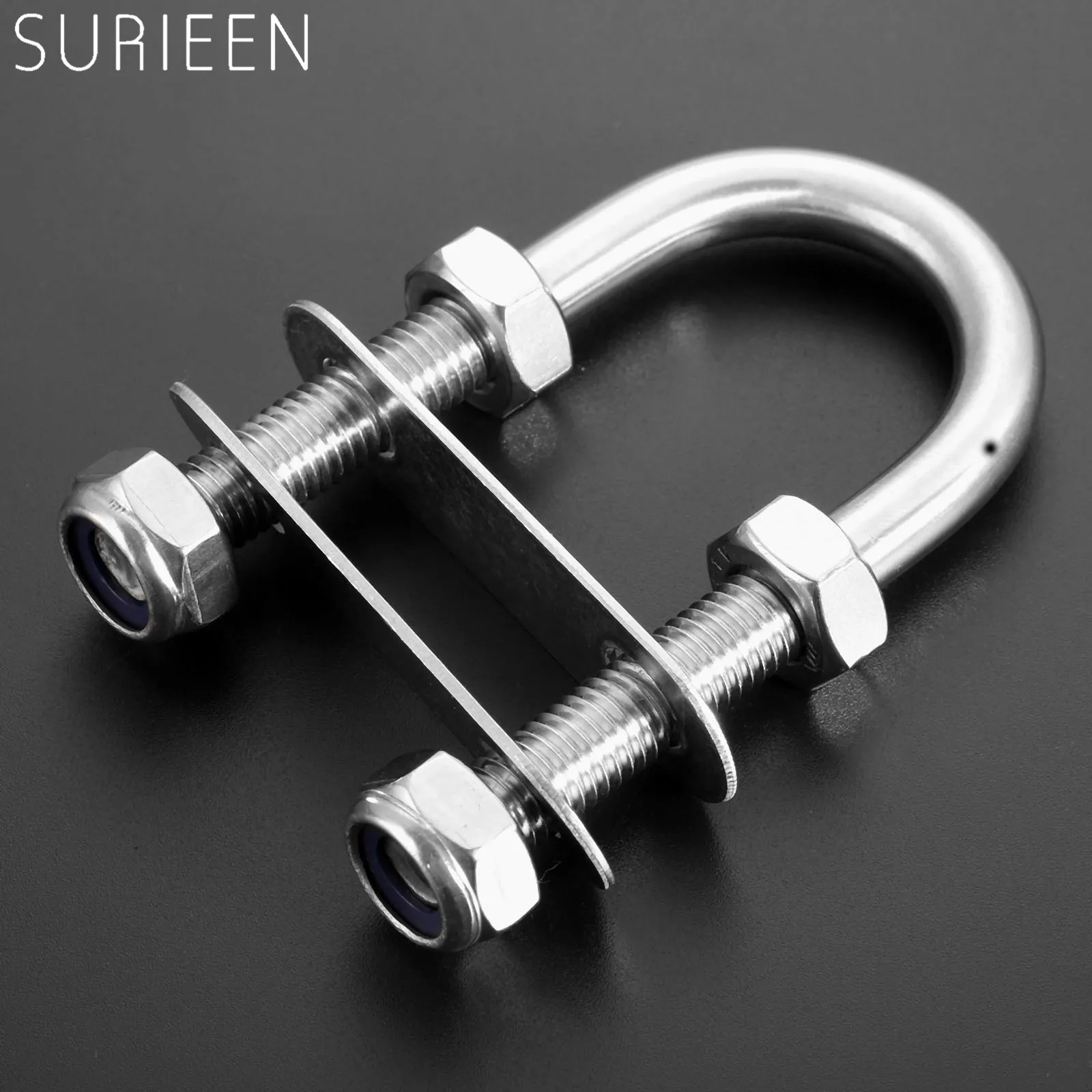 1Pc Marine Stern Bow U Bolts,M10 Thread *90mm,Boats 316 Stainless Steel Eye Tie Down with Fixed Welding Plate for Rope & Rigging