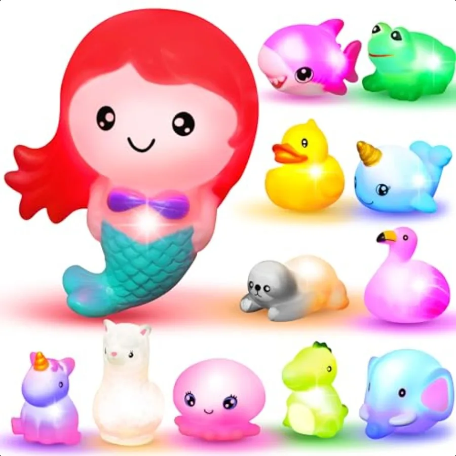 

JOYIN 12 PCS Light Up Bath Toys Toddler Flashing Colourful LED Bathtub Mermaid Toy Baby Bathtime Floating Rubber Shower Gifts f