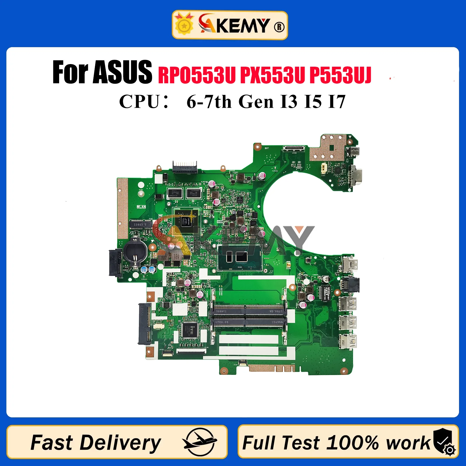 

P553UJ Laptop Motherboard For ASUS ProArt P553U RPO553U PX553U PE553U P553UJ Notebook Mainboard With I3 I5 I7 CPU 100% tests OK