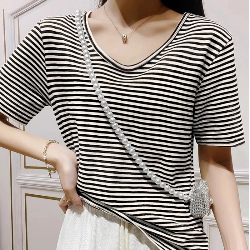 Hoodie de Algodão Puro com Manga Curta e Decote em V para Mulheres, Moda de Verão de Alto Padrão, Loja Principal do Distrito de Qingdao Jimo