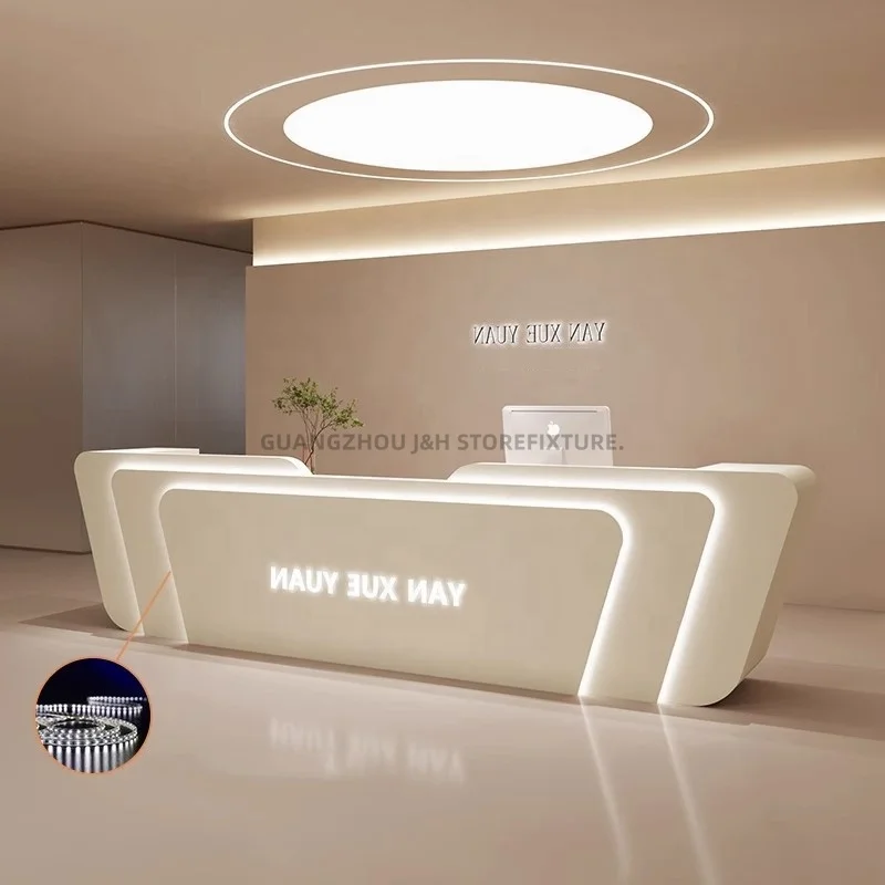 Customized.Modern Marble Front Reception Desk LED Light Reception Desk with logo Salon Shop Wooden Reception Desk