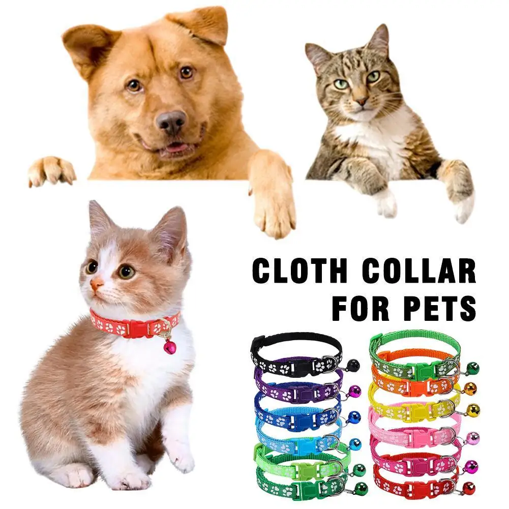 

Pet Collar With Bell Cartoon Footprint Colorful Dog Puppy Cat Kitten Collar Adjustable Safety Bell Necklace Pet Accessories